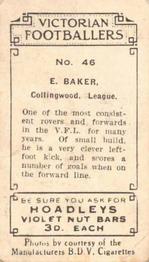 1933 Hoadley's Victorian Footballers #46 Edward Baker Back